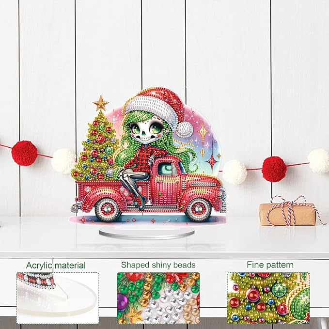 5D Diamond Painting Tabletop Ornament Kits Christmas Tree Skull, DIY Diamond Art Desktop Ornament, Special Shaped Crystal Rhinestone Diamond Art Table Top Home Office Christmas Decor (24x22.1cm)