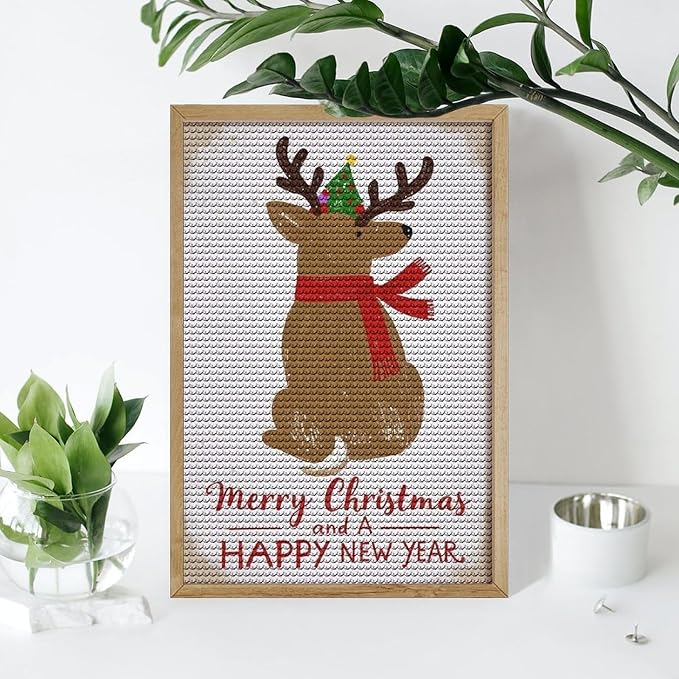 AIVKIEJK Diamond Painting Kits for Adults - Merry Christmas and Happy New Year Red Antlers & Scarf Painting DIY 5D Full Drill Diamond Dots Paintings with Diamonds Gem Art and Crafts Home Decor 8"x12"