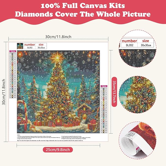 SENQAO Christmas Tree Diamond Art Kits for Adult, Candy House Diamond Painting Kits for Beginners, DIY Full Drill Winter Holdiay Rhinestone Diamond Dots Gem Painting Art Craft Home Decor 12 x12 Inch