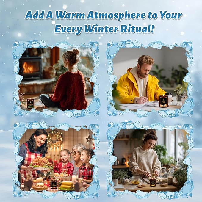 Winter Candle Set, Candles for Home Scented, 4 Pack Soy Candles Gifts for Women Men, Winter Scents of Gingerbread Cookies/Apple & Cinnamon/Coffee Latte/Pine & Cedarwood