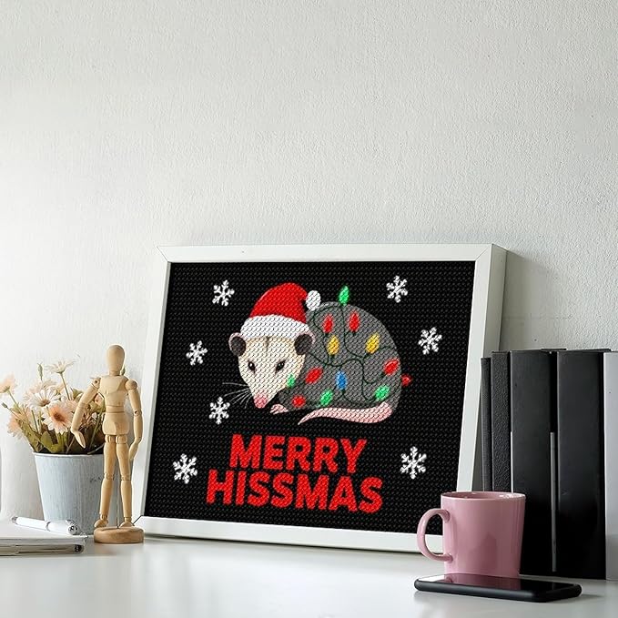 AIVKIEJK Diamond Painting Kits for Adults - Christmas Possum Merry Hissmas Painting DIY 5D Full Drill Diamond Dots Paintings with Diamonds Gem Art and Crafts Home Decor 12"x16"
