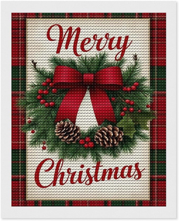 AIVKIEJK Diamond Painting Kits for Adults - Merry Christmas Red Bow & Pine Cones Painting DIY 5D Full Drill Diamond Dots Paintings with Diamonds Gem Art and Crafts Home Decor 16"x20"