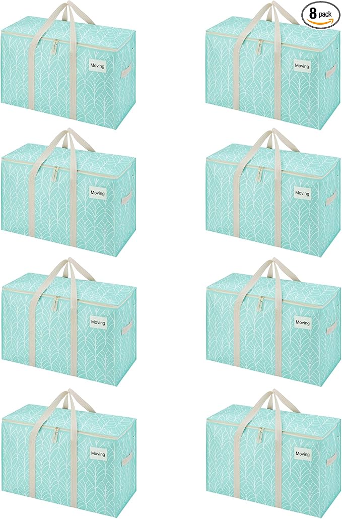 VENO 8 Pack Heavy Duty Moving Bags, Extra Large Storage Bags with Reinforced Handles & Strong Zippers, Foldable & Reusable Moving Box Alternative for Clothes & Dorm Storage