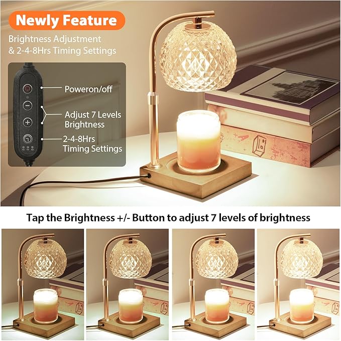 Mocalido Candle Warmer Lamp with Timer, Dimmable Electric Candles Warmer Adjustable Height, Top Candle Melter Lamp for Scented Jar Candles, Clear, Gifts for Mom Women