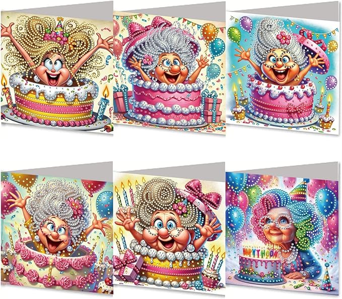 DoxQcs 5D Diamond Art Painting Greeting Cards Kit, DIY Cards for Blessings Congratulations Gifts, Greeting Card Set for Birthday Thanksgiving Day Christmas Halloween-Grandma's Birthday