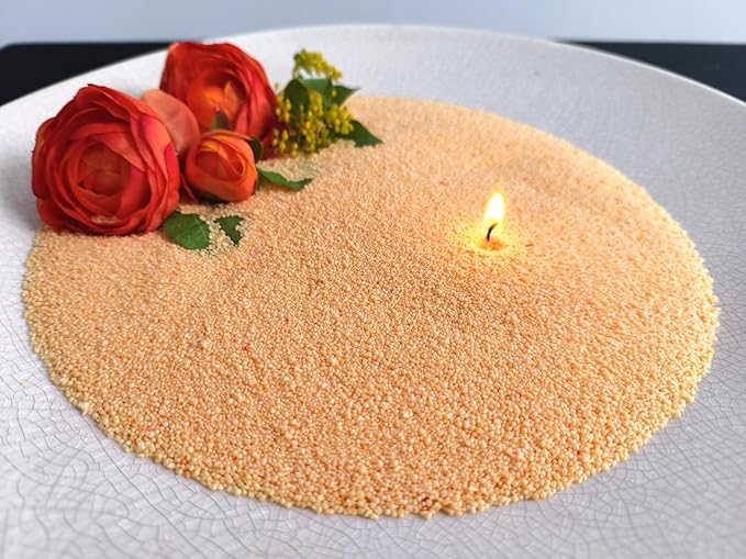 DRMAISON Pearled Candle Wax Sand DIY Kit - 35.3 oz, Orange Yellow, Non-Toxic&Smoke-Free, Refillable with 60 Wicks, Long-Lasting Flame, Highly Customizable for Wedding, Party&Holiday Decor