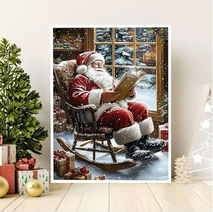 APTDYIGL 5D Christmas Diamond Painting Kits for Adults Beginner,DIY Santa Claus Reading Book Diamond Art Kits for Adults,Round Full Drill Diamond Dots with Gem Art Kits,Home Wall Decor 12X16inch
