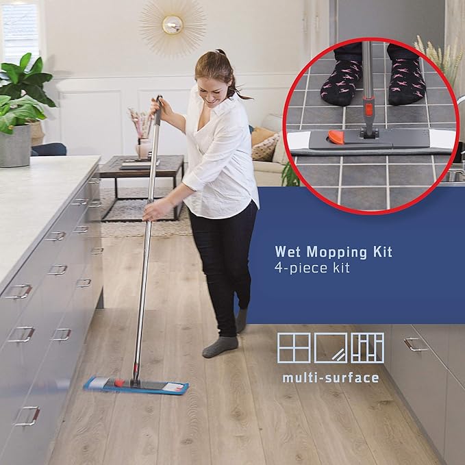 Floor Mop Microfiber Cleaning System - Washable Scrubbing and Reusable Microfiber for Hardwood, Laminate and Tile, Dust Mop, Soft Refills for Wood, Walls, Vinyl, Kitchen