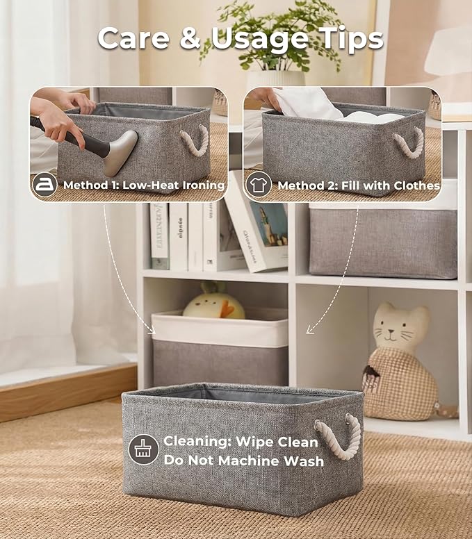 TheWarmHome Storage Bins for Shelves - 11.8x7.9x5.2 inch Grey Small Storage Baskets for Organizing, Fabric Storage Cubes Closet Organizer for Home Nursery Gift Decorative (Gray)