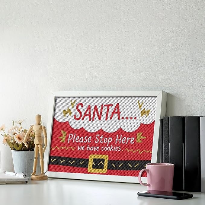 AIVKIEJK Diamond Painting Kits for Adults - Christmas Santa 'Please Stop Here' Painting DIY 5D Full Drill Diamond Dots Paintings with Diamonds Gem Art and Crafts Home Decor 8"x12"