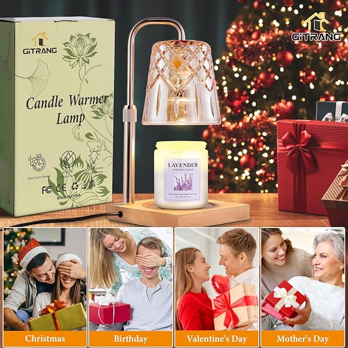 Candle Warming Lamp with Timer Dimmer,House Warming Gifts New Home Decor, Birthday Gifts for Women Mom,Height Adjustable Wax Melts Warmer for Jar Candles with 3 Bulbs，Thanksgiving Gifts Decor Lamp