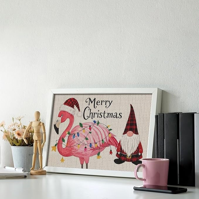AIVKIEJK Diamond Painting Kits for Adults - Festive Flamingo Christmas Santa Hat Painting DIY 5D Full Drill Diamond Dots Paintings with Diamonds Gem Art and Crafts Home Decor 8"x12"