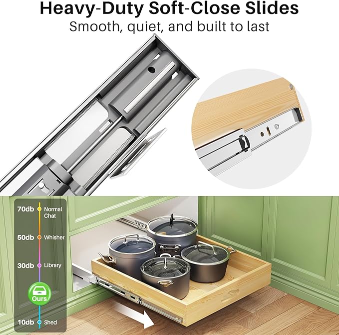 2Pack Pull Out Cabinet Organizer, Soft Close Wooden Slide Out Drawers for Pots, Full-extension Roll Out Shelves for Kitchen Cabinets, Pantry Organization, Bottom and Side Mount( 15"W X 21"D x 3.4''H)