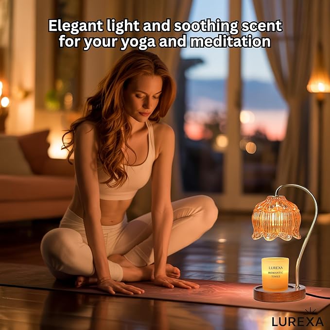 Candle Warmer Lamp with Timer, Dimmable Wax Melt Lamp for Large & Standard Jar Candles, Includes 2 GU10 Bulbs, Elegant Vintage Home Decor Gift for Women & Mom (A1-Amber Lotus)