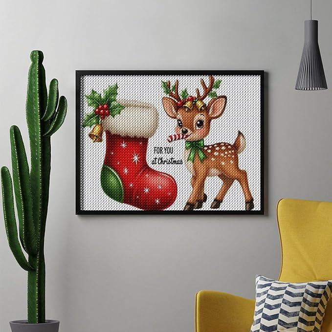 AIVKIEJK Diamond Painting Kits for Adults - Deer Sugar Bell Holiday Christmas Painting DIY 5D Full Drill Diamond Dots Paintings with Diamonds Gem Art and Crafts Home Decor 12"x16"