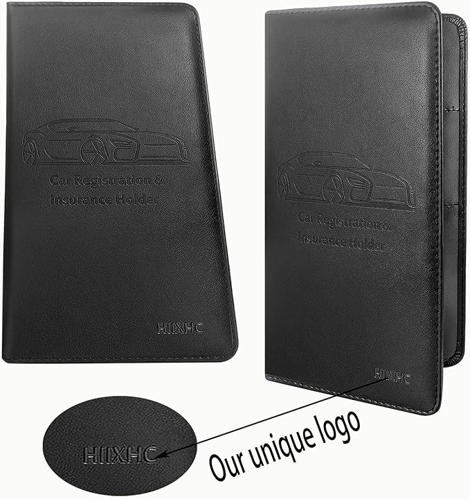 Car Registration and Insurance Card Holder - Leather Vehicle Glove Box Automobile Documents Paperwork Wallet Case Organizer for ID, Driver's License, Key Contact Information Cards - Men&Women, Black