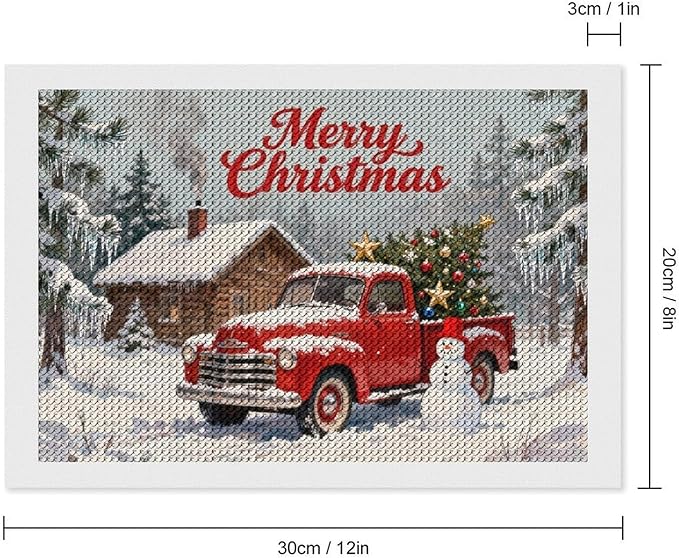 AIVKIEJK Diamond Painting Kits for Adults - Christmas Red Truck with Snowman, Snowy Cabin & Tree Painting DIY 5D Full Drill Diamond Dots Paintings with Diamonds Gem Art and Crafts Home Decor 8"x12"