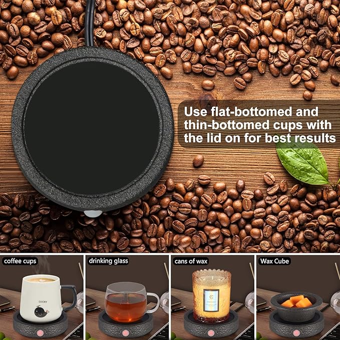 MOCOSA Candle Warmer Plate,Coffee Mug Warmer for Desk, Electric Candle Warmer for Home Office, Fragrance and Heating Cup Warmers for Tea and Milk, Hot Chocolate as Gifts for Women Mom（Black-No Cup）