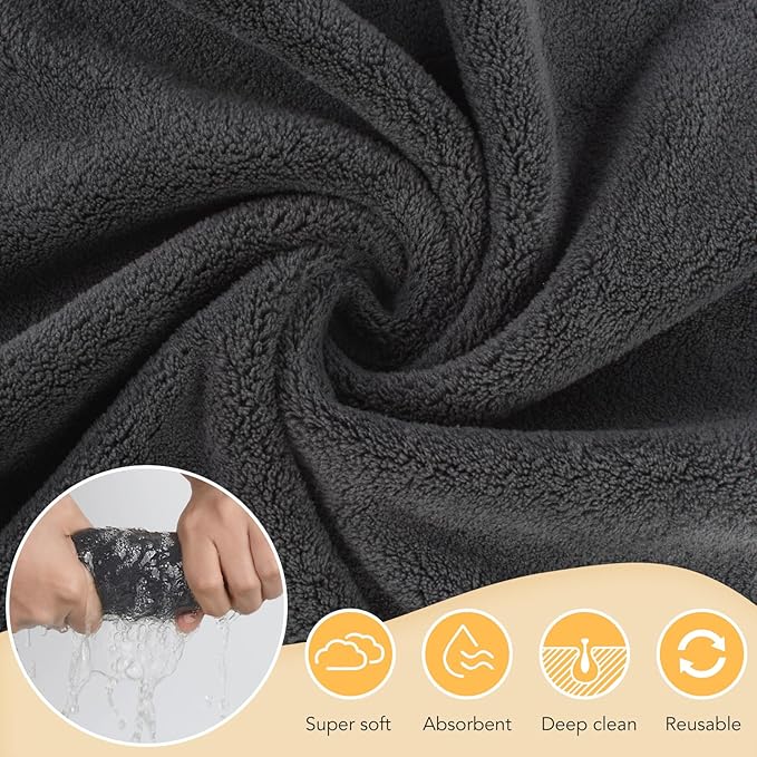 SUNLAND Microfiber Face Cloth Reusable Makeup Remover Facial Cleansing Towel Ultra Soft Face Washcloth 12inchx12inch 6 Pack Dark Grey