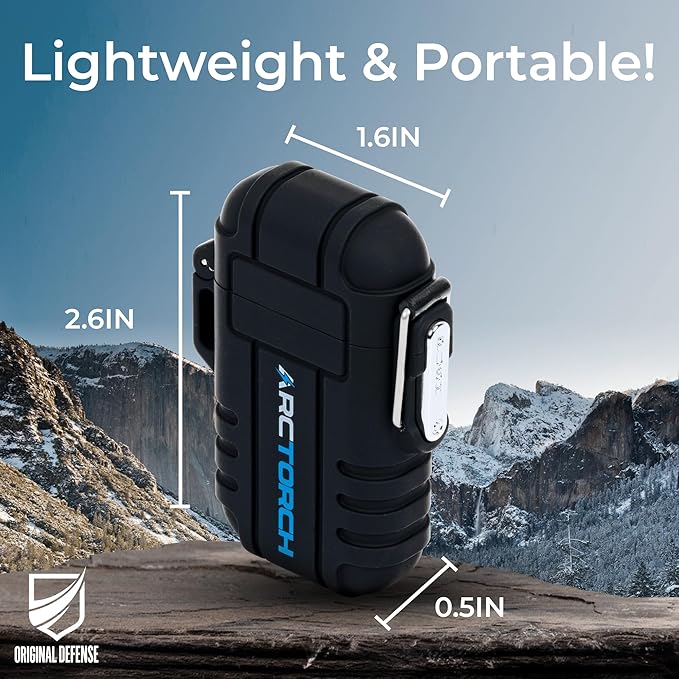 Original Defense ArcTorch Electric Lighter - Windproof, Waterproof, Flameless, Rechargeable Plasma Lighter with USB Charging for Hiking, Camping, Outdoor, Survival, Tactical, EDC Gear (Black)