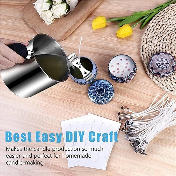 Yiodauh Candle Making Kit Complete Candle Making Kit Stainless Steel Pouring Jar Wicks Stickers and Holders for DIY Crafts and Gifts(550ml kit)