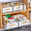 4Pack Pull out Cabinet Organizer,Heavy Duty Slide out Pantry Shelves Drawer Storage with Adhesive Nano Film,Sliding Mesh Basket with Handle for Kitchen, Bathroom, Home, 11.8W" X 15.7"D X 6.2"H,White