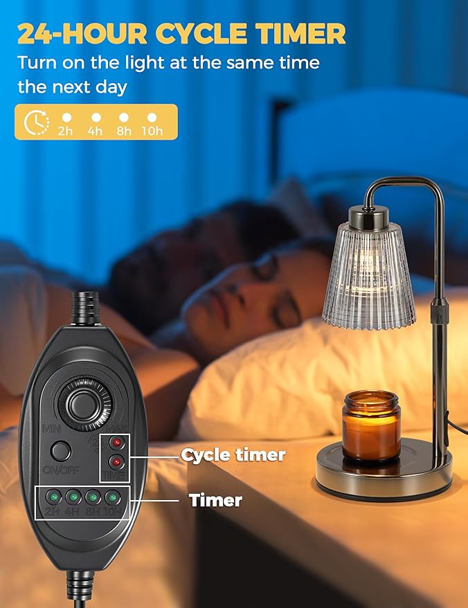 GODONLIF Candle Warmer Lamp with Timer, Adjustable Height Candle Warmer, Dimmable, Home Decor, Wax Warmer Lamp for Jar Candles with 2 Bulbs, Gray