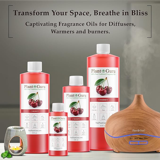 Cherry Fragrance Oil 4 fl. oz. Scented Oil for DIY Soap Making, Candles, Bath Bombs, Body Butters. Used in Aromatherapy Diffusers, Burners and Warmers. Great Addition to Lotions and Creams.