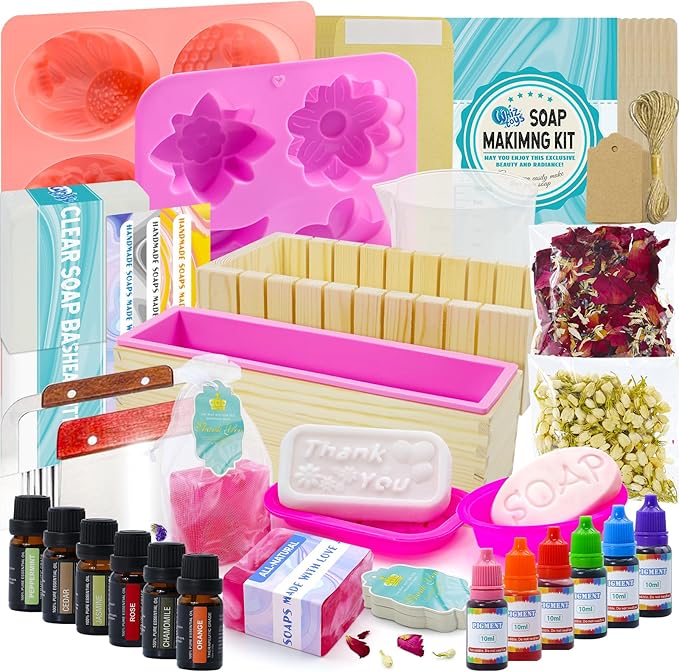 WhizToys Soap Making Kit for Adults, DIY Craft Gift Set with Silicone Molds, Dried Flowers, Melt & Pour Soap Base - Beginner Friendly DIY Kit for Women, Men, Creative Homemade Project