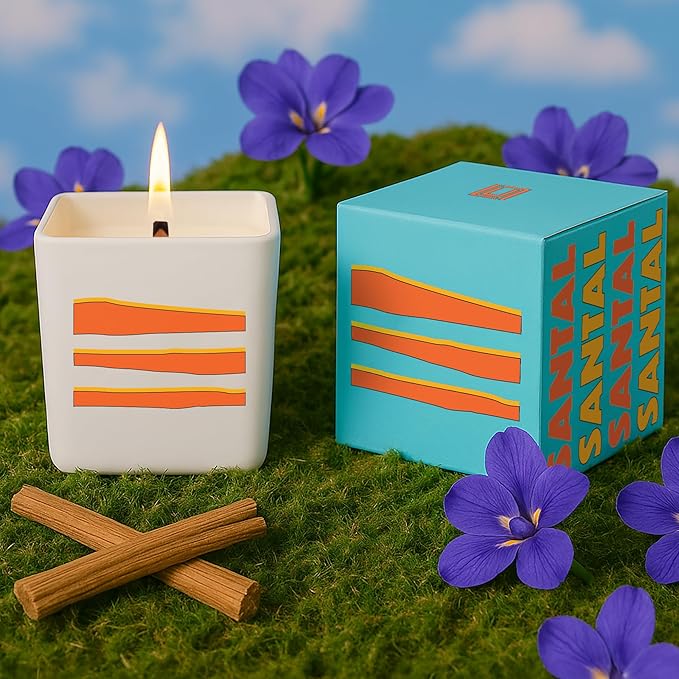 Lulu Candles | Santal Scented Candle – Creamy Sandalwood & Warm Woods Aroma, Long-Lasting Clean Burn Candle for Home Décor, Relaxation & Gifts – (9 Oz. Wood Wick Candle)