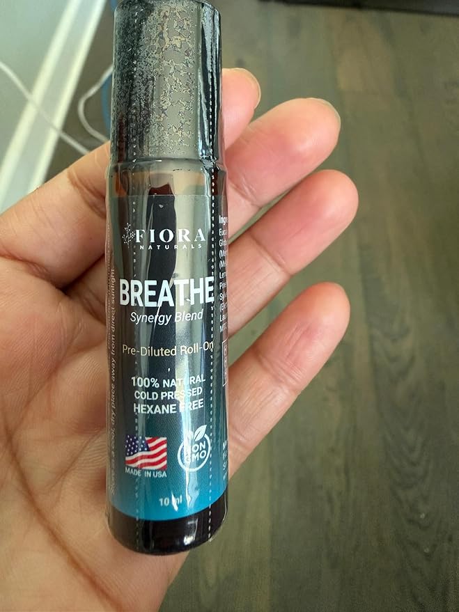 Fiora Naturals Breathe Essential Oil Roll-On Blend - 100% Pure Eucalyptus, Peppermint & Tea Tree Oil Aromatherapy Blend. Therapeutic-Grade