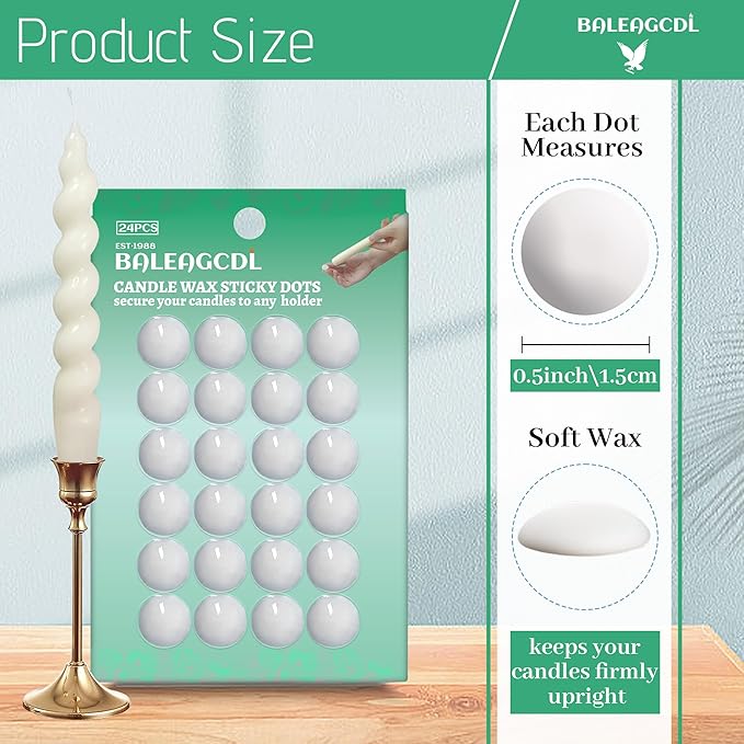Candle Sticky Dots - White Wax Dots Taper Candles Adapter Soft Wax Candle Accessories for Secure Candle Placement - (1 Pack,24 Dots)