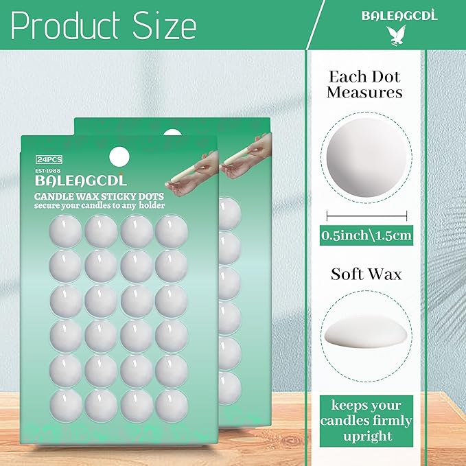 Candle Sticky Dots - White Wax Dots Candles Adapter, Soft Wax, Candle Accessories - Candles Adhesive - (2 Pack,48 Dots)