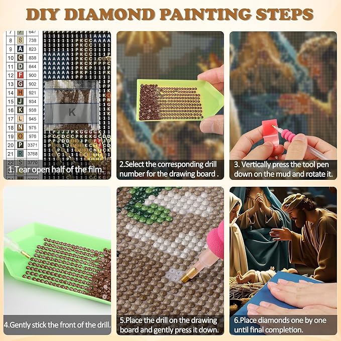 DOMROM Christmas Diamond Painting Kits, Jesus Born Diamond Art Kits,Gem Art Painting with Diamonds Dots, Arts and Crafts for Beginners Adult Wall Decor 12 x 16inch