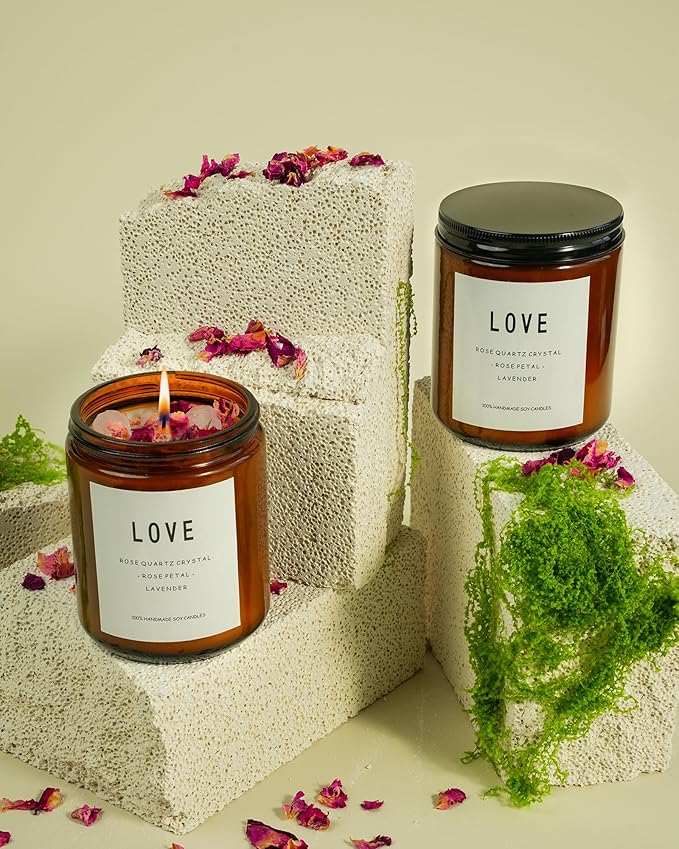 Love Spell Candles, Ritual, Soy Wax Crystal, Manifesting, Garnet, Rose Quartz, Pink Crystal Candles.(Love)