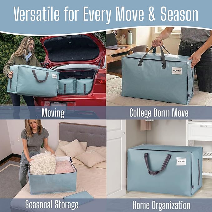 VENO 10 Pack Extra Large Heavy Duty Moving Bags with Wide Opening & Reinforced Handles, Reusable Storage Tote Bags with Strong Zippers for Clothes, College Dorm Essentials & Moving Supplies