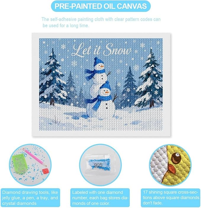 AIVKIEJK Diamond Painting Kits for Adults - Merry Christmas Snowman Winter Painting DIY 5D Full Drill Diamond Dots Paintings with Diamonds Gem Art and Crafts Home Decor 12"x16"
