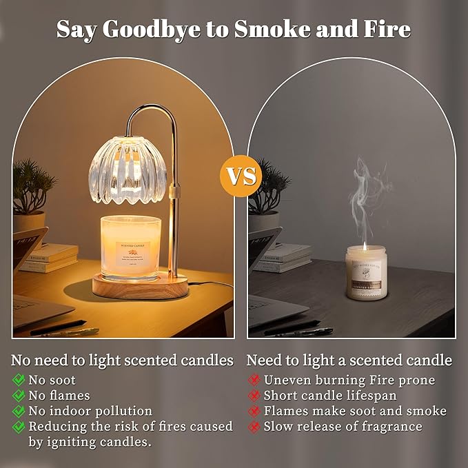 Candle Warmer Lamp with Timer Dimmer Adjustable Height, for New Home Decor,Valentine's Day, Birthday Gifts for Women,Wax Warmer Lamp for Jar Candles with 2 Bulbs(Transparent)