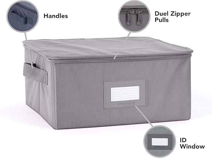 Covermates Dish Storage Box – China & Dinner Plate Storage Container with Dual Zippers, Reinforced Handles, ID Window & Stackable Structured Walls for Dishware Organization, Graphite