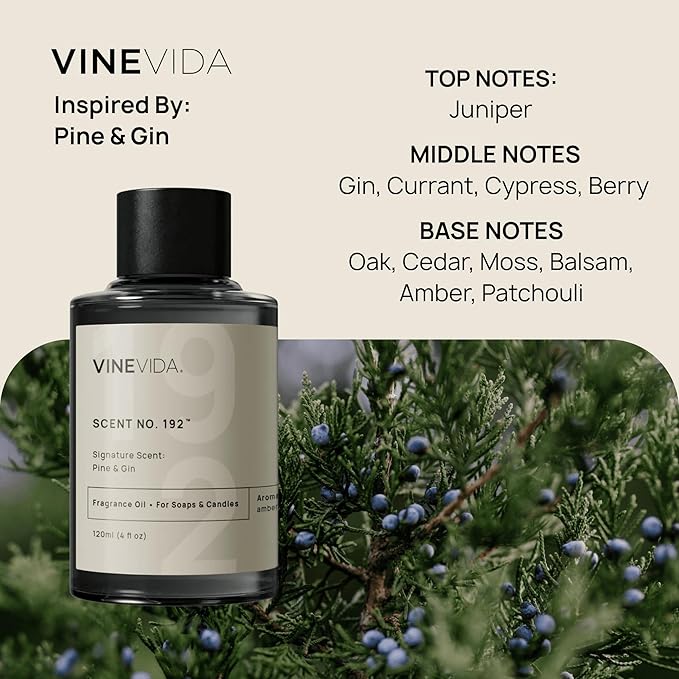 VINEVIDA [4 oz] Scent Pine & Gin; Fragrance Oil for Candle Making and Soap Making - Winter & Holiday Oils