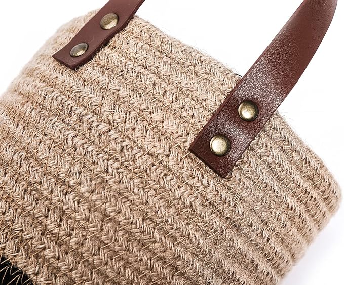 Wall Hanging Storage Baskets - Small Cotton Rope Woven Closet Storage Bins-Shelf Basket Organizer for Plants, Towels,Toys - 6.3" x 7" (Jute & Black)