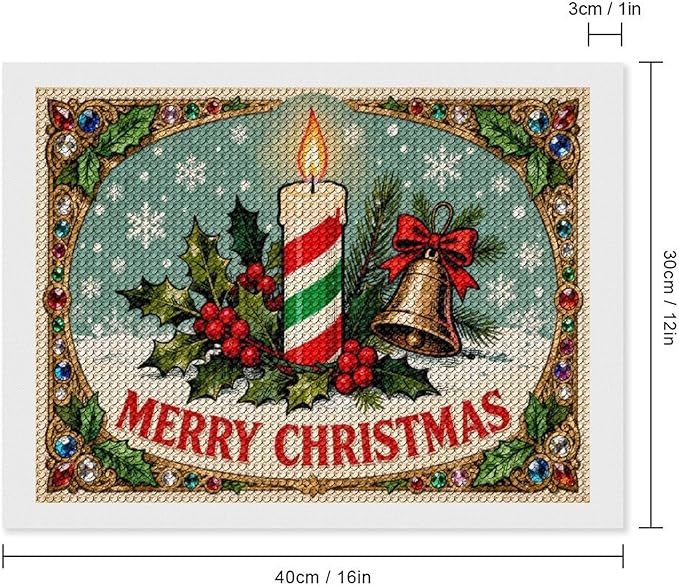 AIVKIEJK Diamond Painting Kits for Adults - Merry Christmas Candle & Holly Accents Painting DIY 5D Full Drill Diamond Dots Paintings with Diamonds Gem Art and Crafts Home Decor 12"x16"