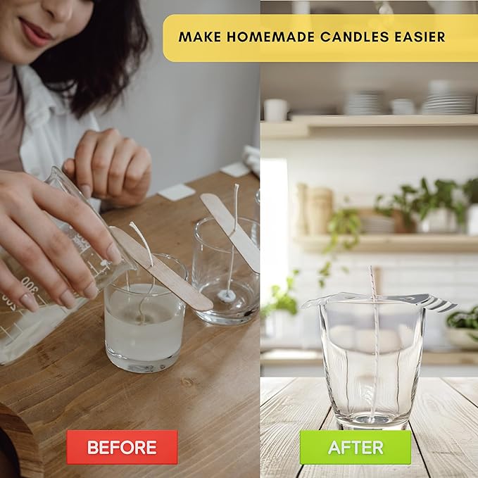 Candle Wick Stickers (100pcs) and Metal Candle Wick Centering Device (6pcs) Bundle - Kare & Kind® Retail Packaging(Wick Centering Device Plus Wick Sticker)