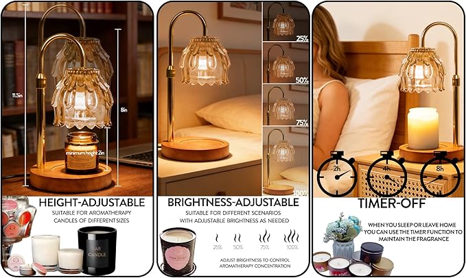 BRIGHTSHOW Candle Warmer Lamp with Timer Dimmable, Mother's Day/Birthday Gifts for Women Mom Her, House Warming Gifts New Home, Wax Melt Warmer Modern Farmhouse Decor for Bedroom Living Room
