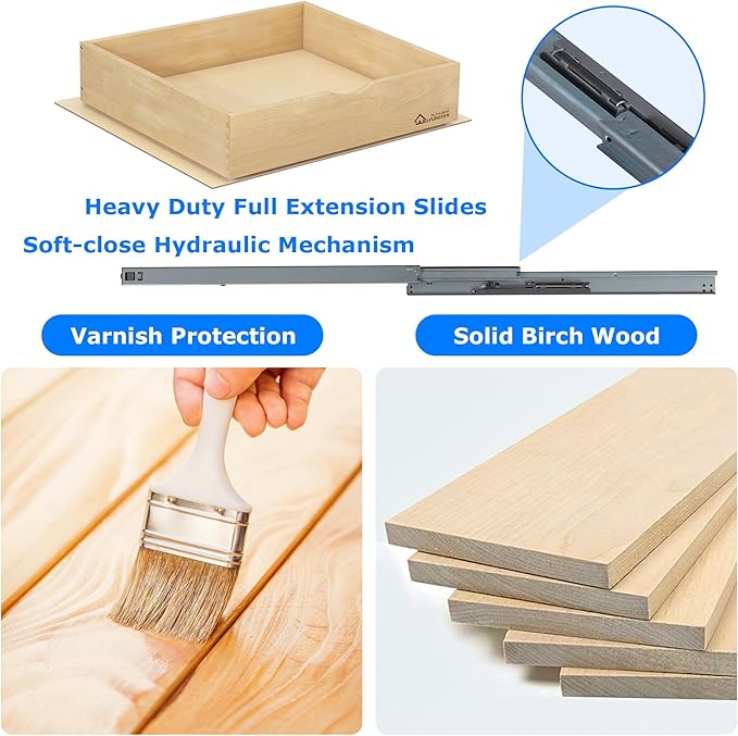 WelFurGeer Soft Close Pull Out Drawers for Kitchen Cabinets, 29" W x 21" D Pull Out Cabinet Organizer, Premium Birchwood Pull-Out Cabinet Drawers, Heavy-Duty Cabinet Organizer for Home & Kitchen