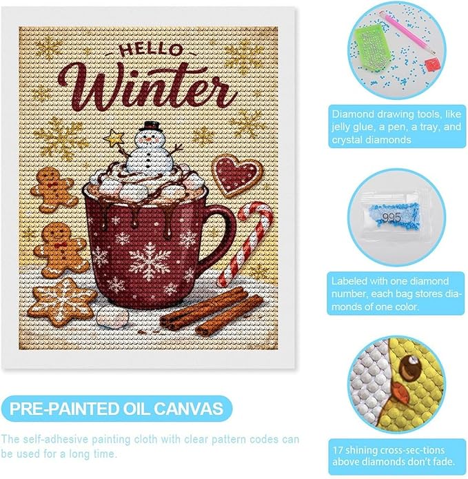 Diamond Painting Kits for Adults - Hello Winter Ice Cream & Gingerbread Snowflakes & Candles Painting DIY 5D Full Drill Diamond Dots Paintings with Diamonds Gem Art And Crafts Home Decor 16"x20"