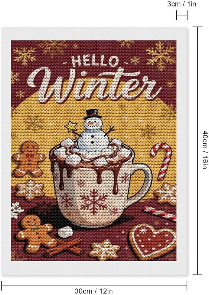 Diamond Painting Kits for Adults - Hello Winter Ice Cream & Gingerbread Snowflakes & Candles Painting DIY 5D Full Drill Diamond Dots Paintings with Diamonds Gem Art And Crafts Home Decor 12"x16"