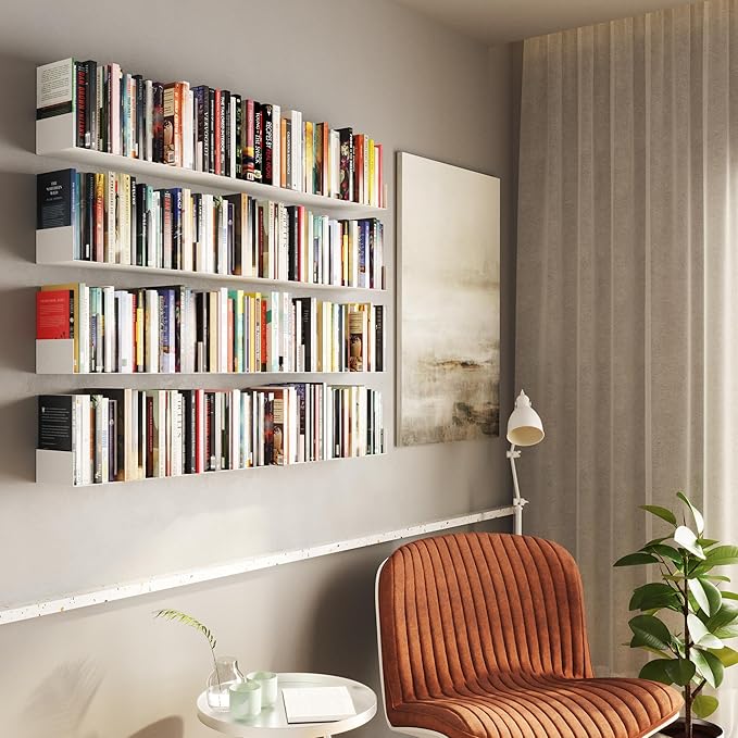 Wallniture Bali Sturdy Metal U Shape Bookshelf - Wall Mountable CD DVD Storage Multi-Purpose Display Rack in White