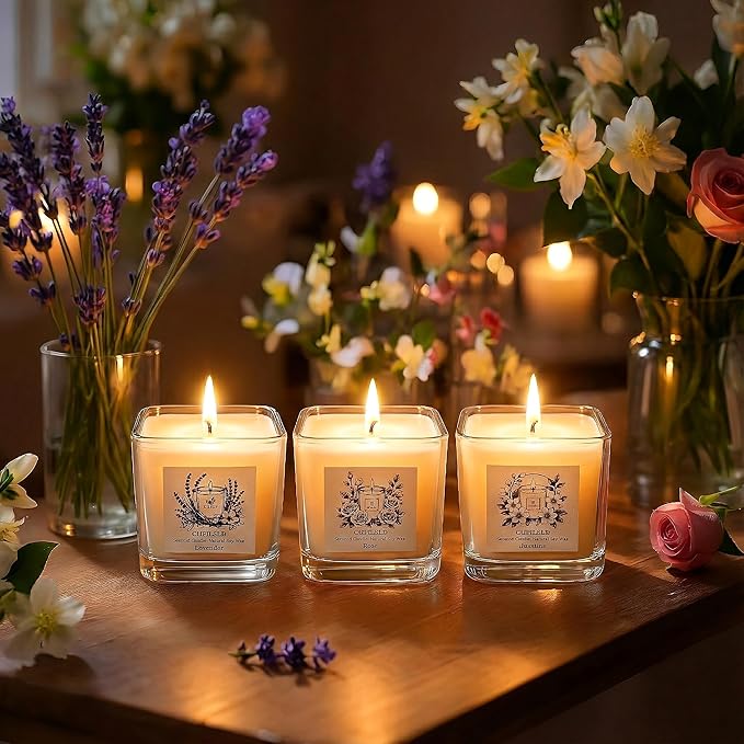 Scented Candles Gift Set (3 Pack) - Natural Soy Scented Candles for Home, Lavender Rose & Jasmine - Long Lasting Aromatherapy, Anthropologie Style Decor, Stress Relief Gifts for Women