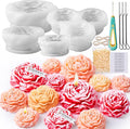 Peony Candle Making Kit with Candle Wicks Flower Silicone Mold for Candle Making Molds Set of Large + Medium + Small + 3 Cavities Peony Silicone Candle Mold Flower Wax Mold Soap Mould